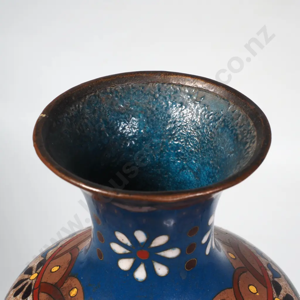 Decorative Japanese Cloisonne Vase w Intricate Panels depicting Dragons & Phoenixes Image 1++