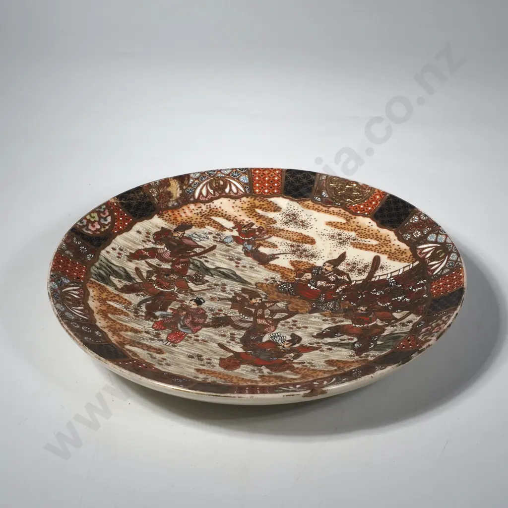 Satsuma Earthenware Plate Depicting Samurai Warriors in Battle Scenes.A/F , Marked Verso Image 1++
