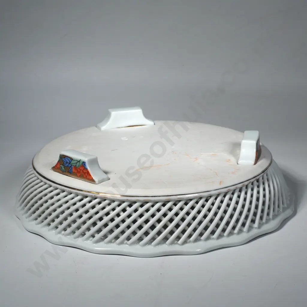 Japanese Arita Ware Centrepiece Bowl w a Lattice Work Border & Floral Decoration Image 1++