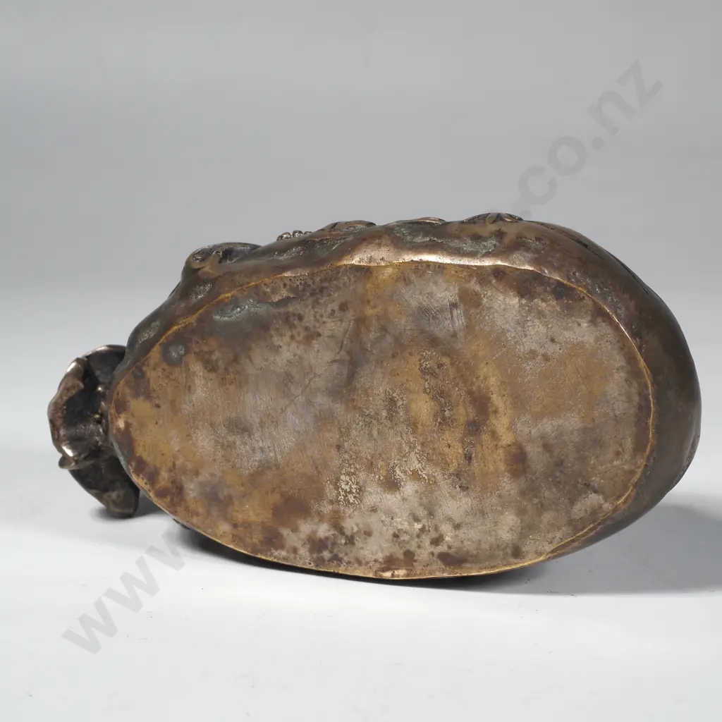 Brass Laughing Buddha or Hotei Figure Lying on a Sack of Wealth Image 1++