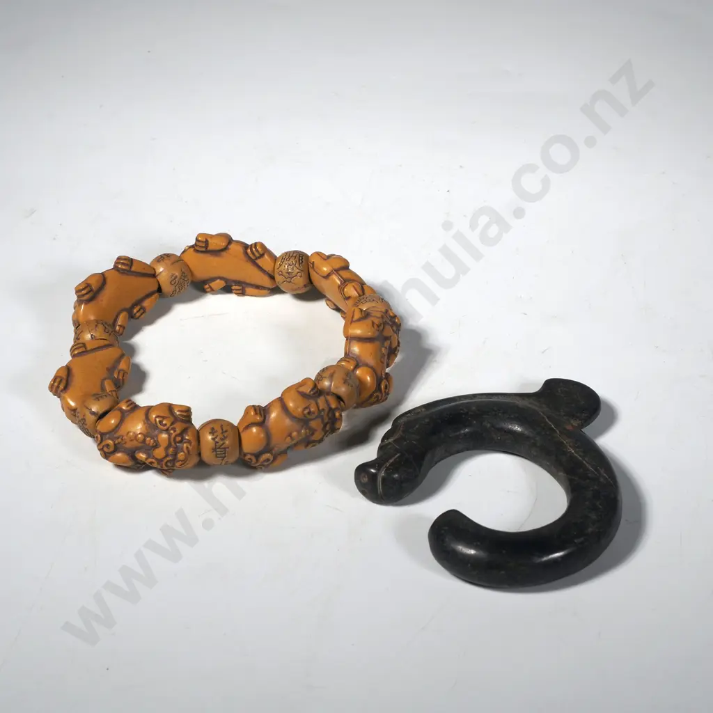 C Shaped  Pig Dragon Pendant & an Olive Nut Bracelet Image 1++