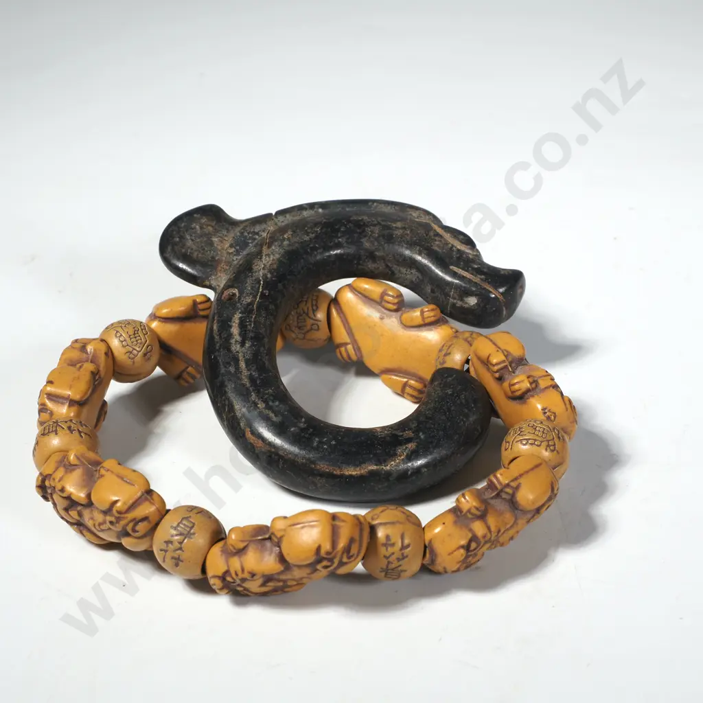 C Shaped  Pig Dragon Pendant & an Olive Nut Bracelet Image 1++