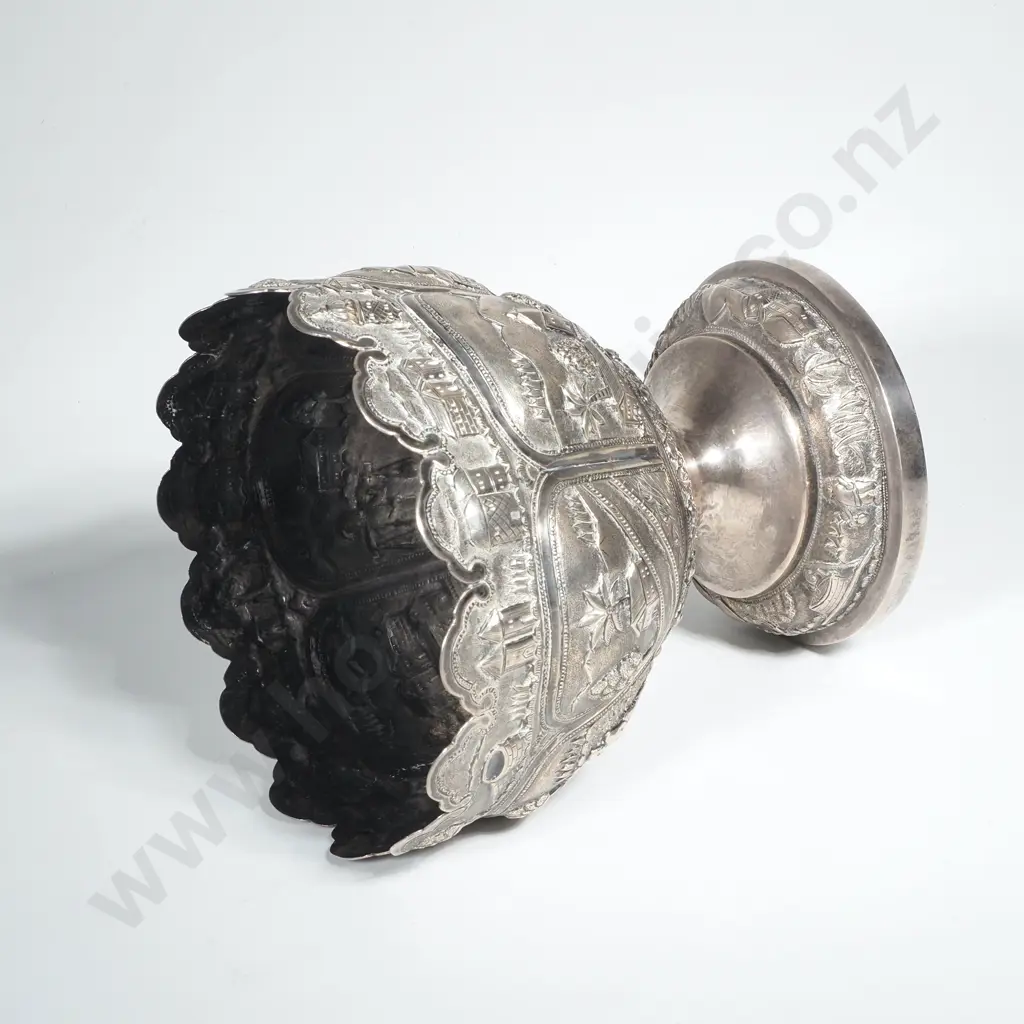Indian 80% Silver Calcutta Footed Bowl w. Town Scenes Image 1++