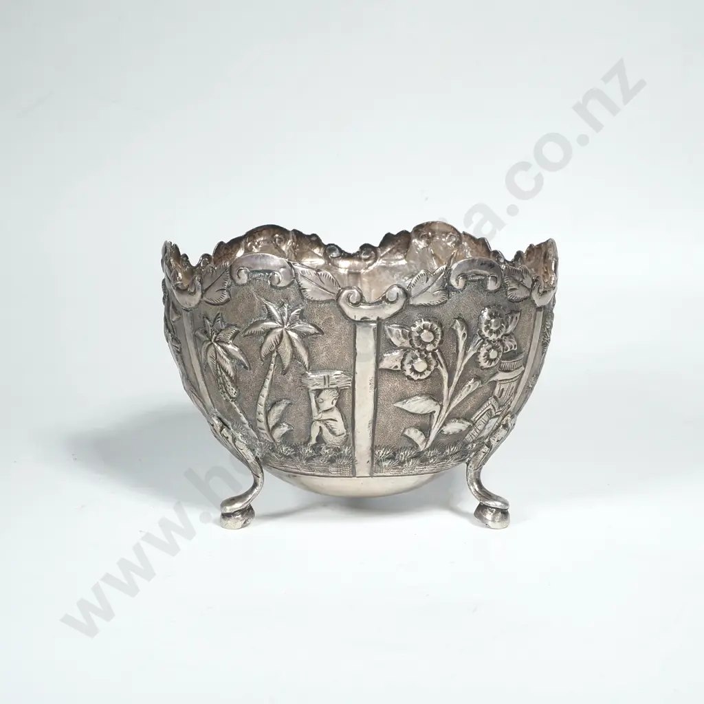Indian 80% Silver Calcutta Sugar Bowl, Town Scenes Image 1++