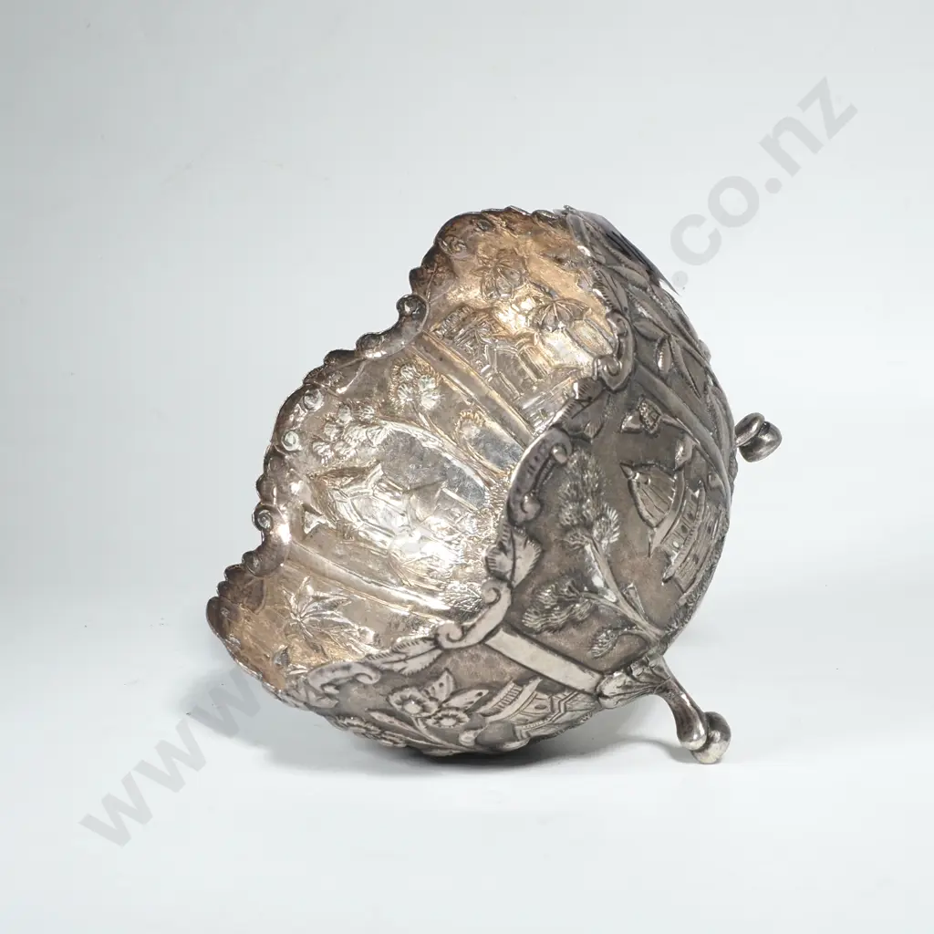 Indian 80% Silver Calcutta Sugar Bowl, Town Scenes Image 1++