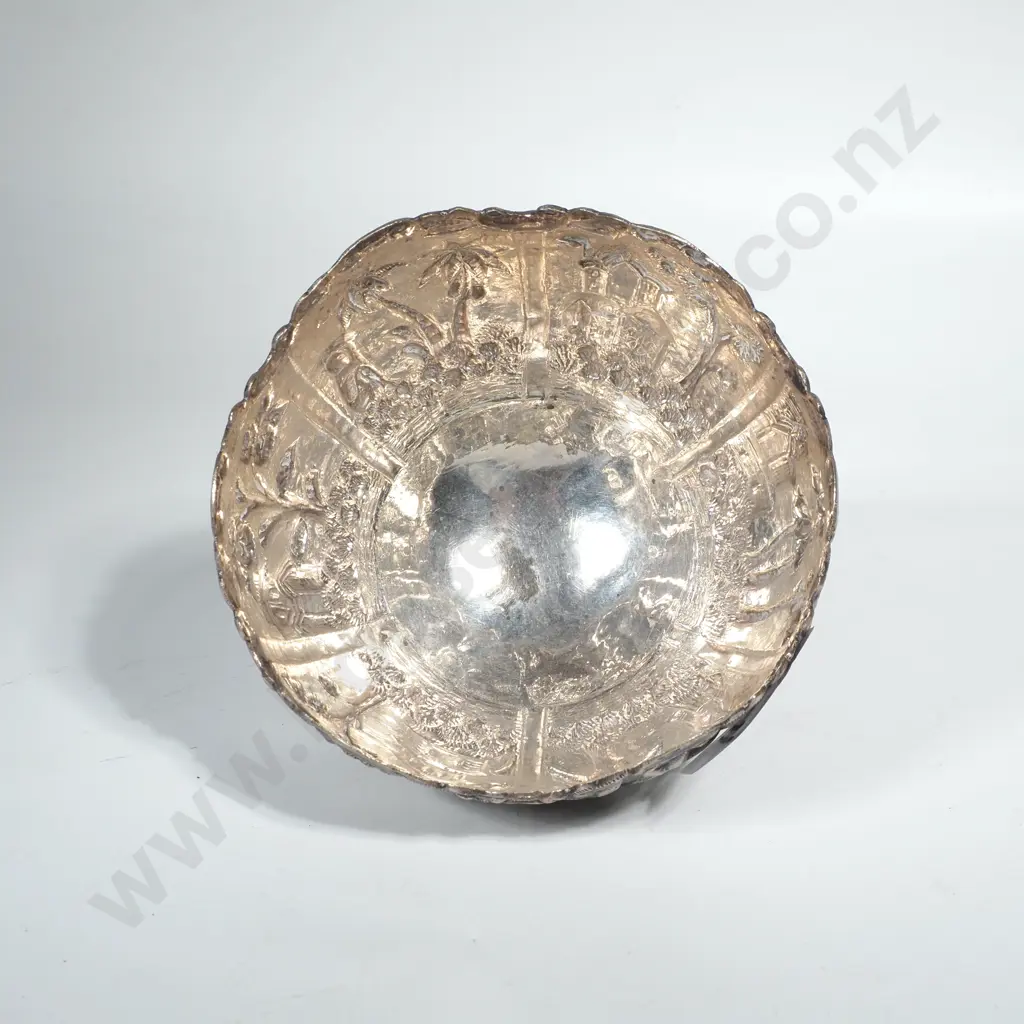 Indian 80% Silver Calcutta Sugar Bowl, Town Scenes Image 1++