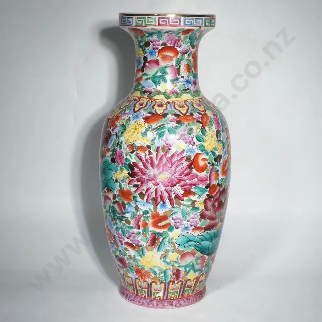 Tall Chinese Famille Rose Vase Millefleur w Dense Floral Pattern Image 1++