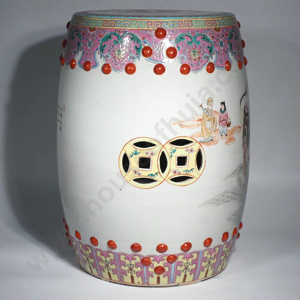 Full Size Chinese Porcelain Famille Rose Decoration Seat Image 1++