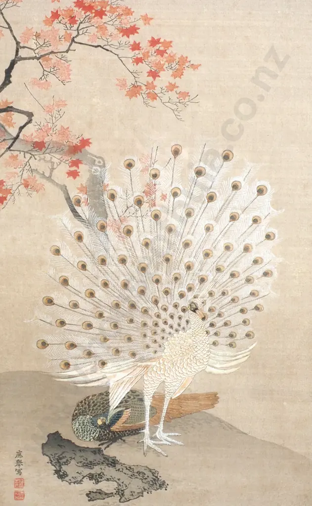 Maruyama Okyo - White Peacock, Woodblock Print Image 1++