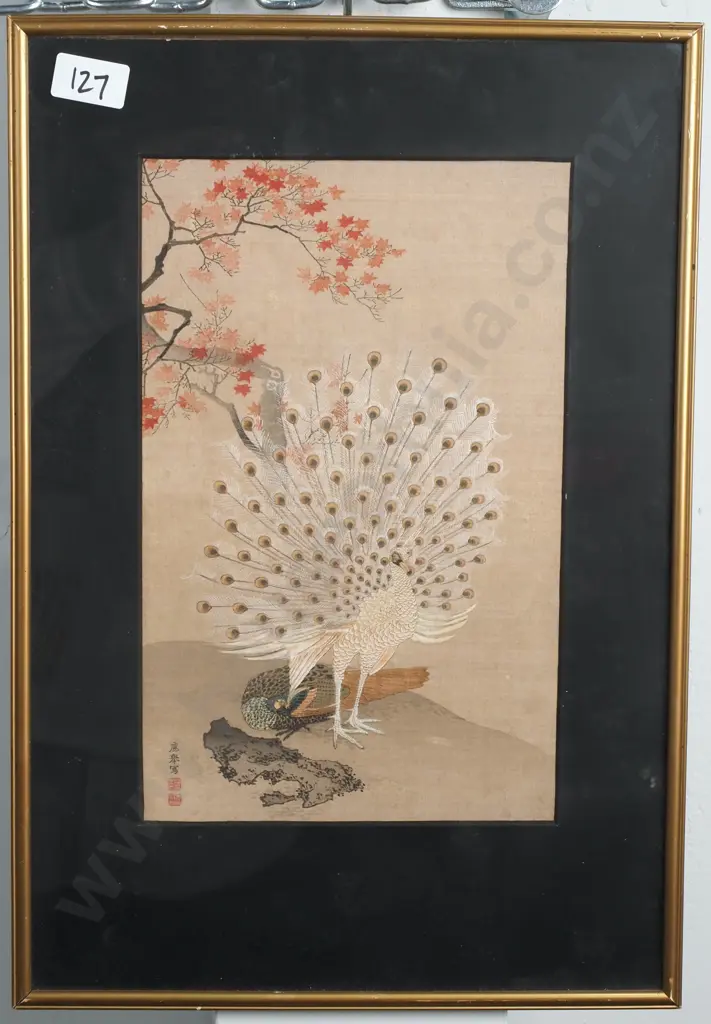 Maruyama Okyo - White Peacock, Woodblock Print Image 1++