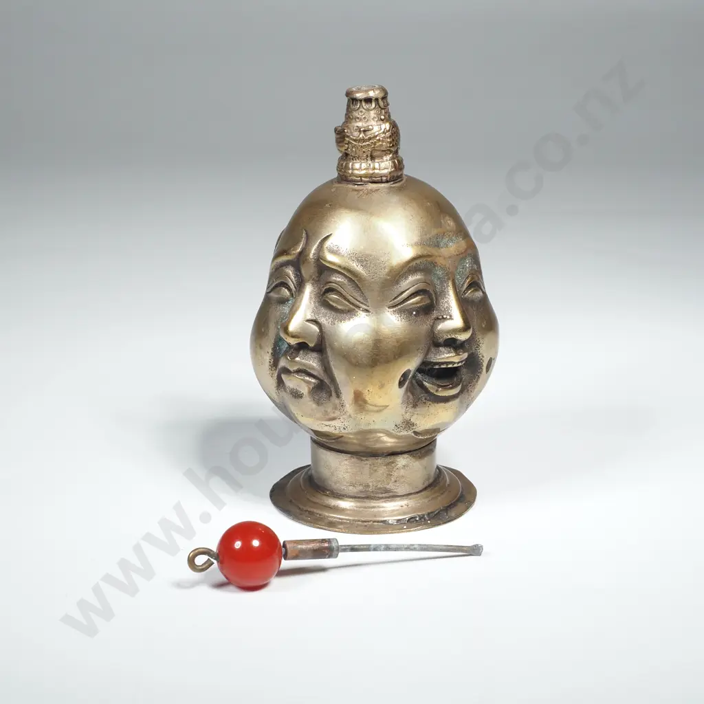 Antique Brass  Four Sided Buddhas Head Snuff Bottle Featuring Various Emotions Image 1++