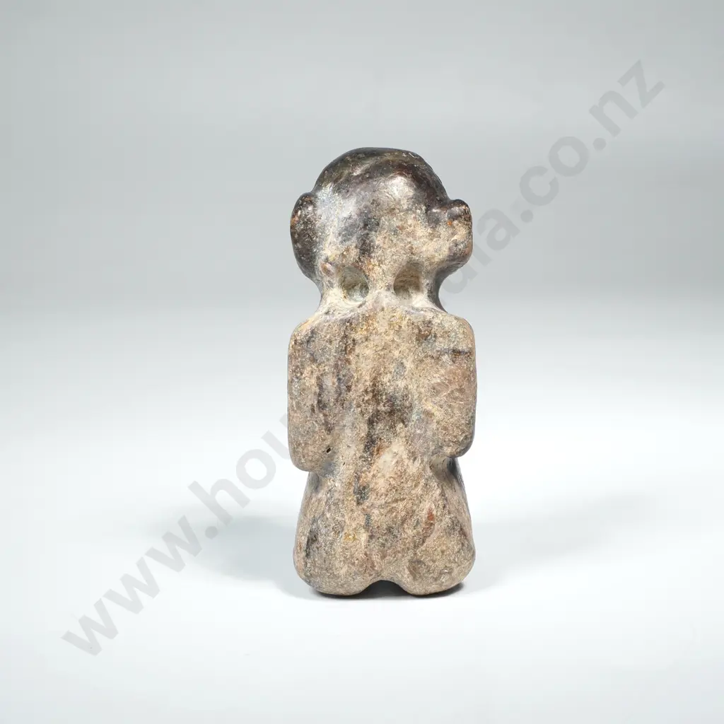 Carved Stone Artefact, Possibly Hongshun representing a Kneeling Man or a Demon w Suspension Holes to Back Image 1++