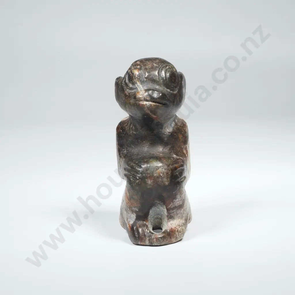 Carved Stone Artefact, Possibly Hongshun representing a Kneeling Man or a Demon w Suspension Holes to Back Image 1++