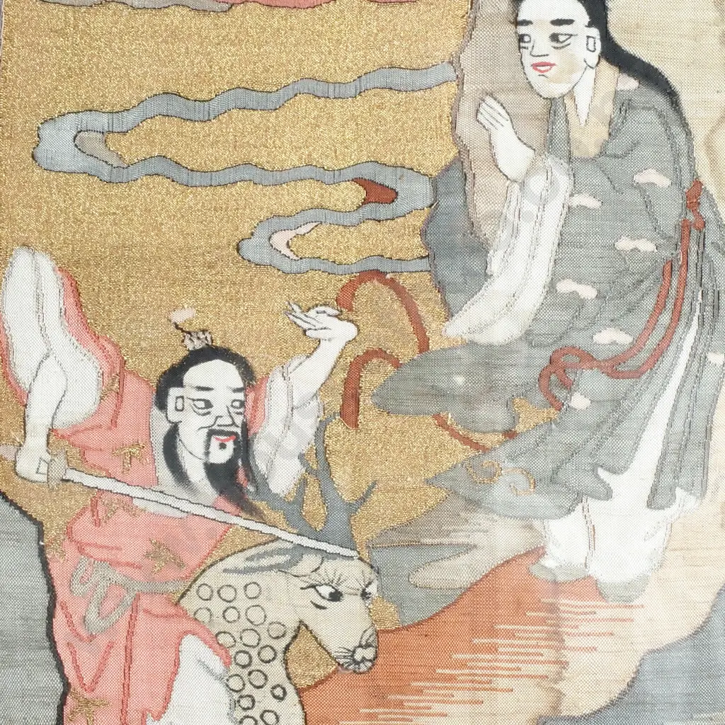 Antique Silk Chinese Tapestry Panel Featuring a  Battle Scene w Metallic Gold & Thread & Framed Image 1++
