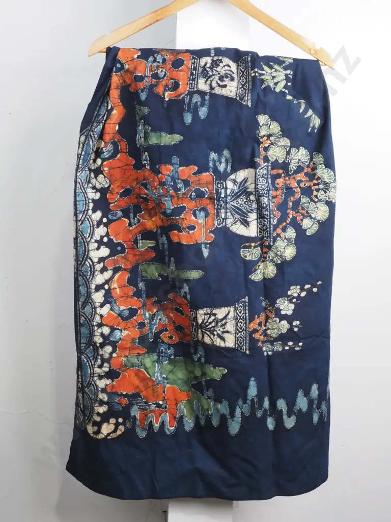 Japanese Textile Featuring a Design Created w Traditional Rice Paste & w Scene w Potted Bamboo Image 1++