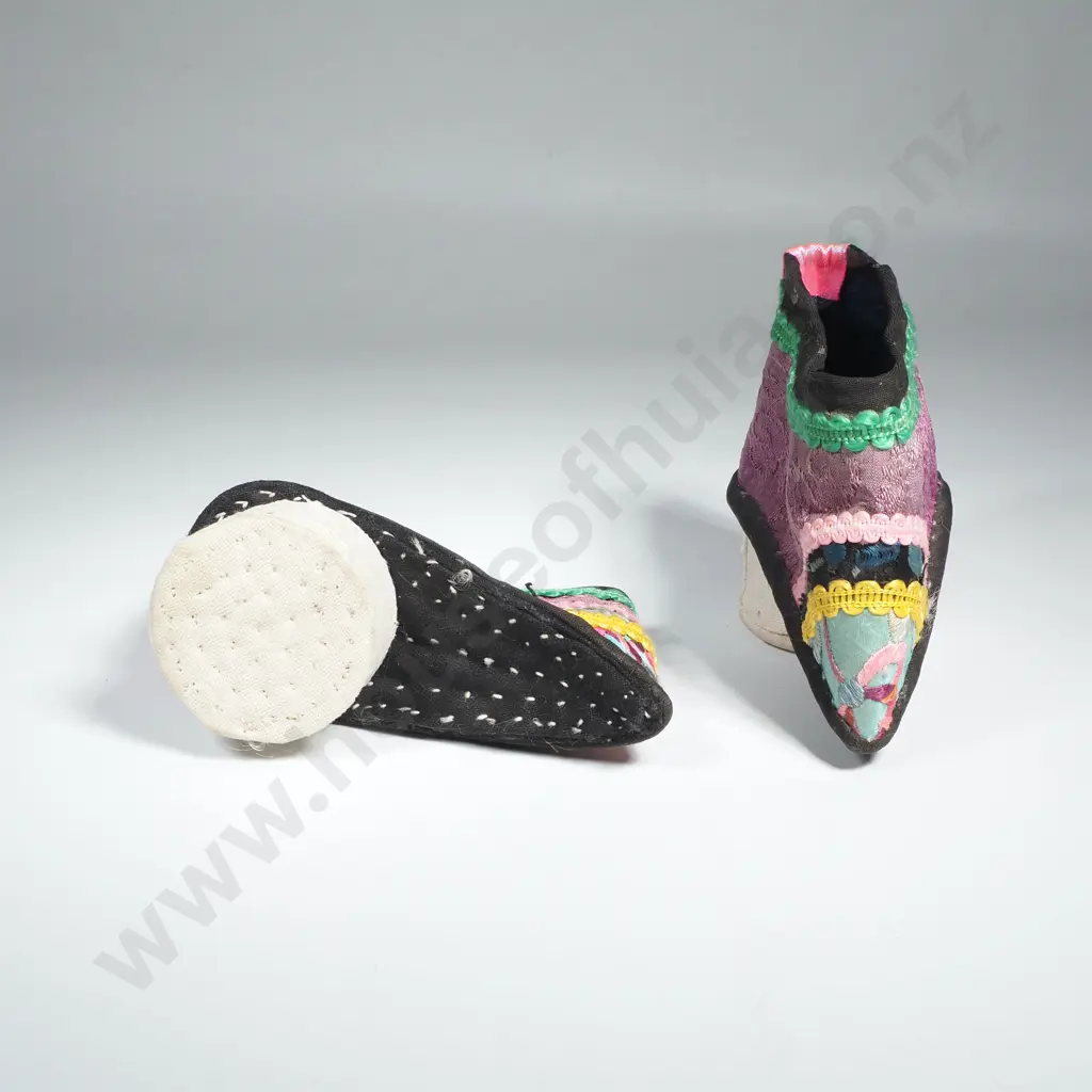 Chinese Lotus Shoes Designed for Bound Feet, Made from Silk, Braid & Embroidery Image 1++