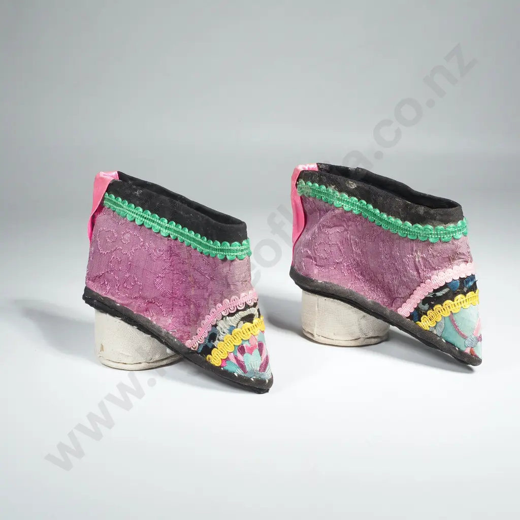Chinese Lotus Shoes Designed for Bound Feet, Made from Silk, Braid & Embroidery Image 1++