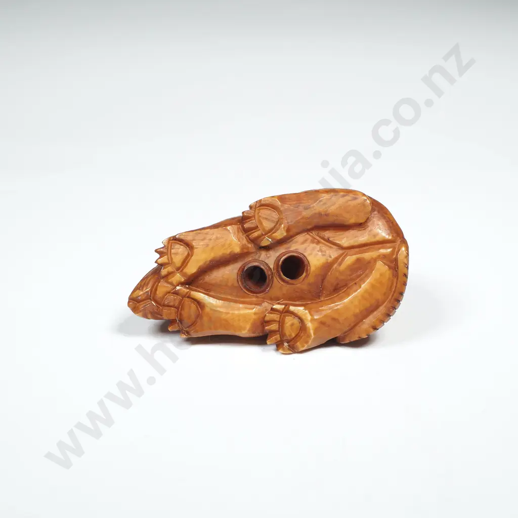 Japanese Carved & Stained Ivory Netsuke of Rat w Baby Rat Image 1++