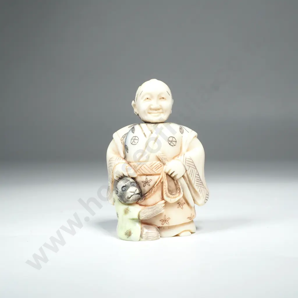 Vintage Ivory Netsuke w Swiveling Head Image 1++
