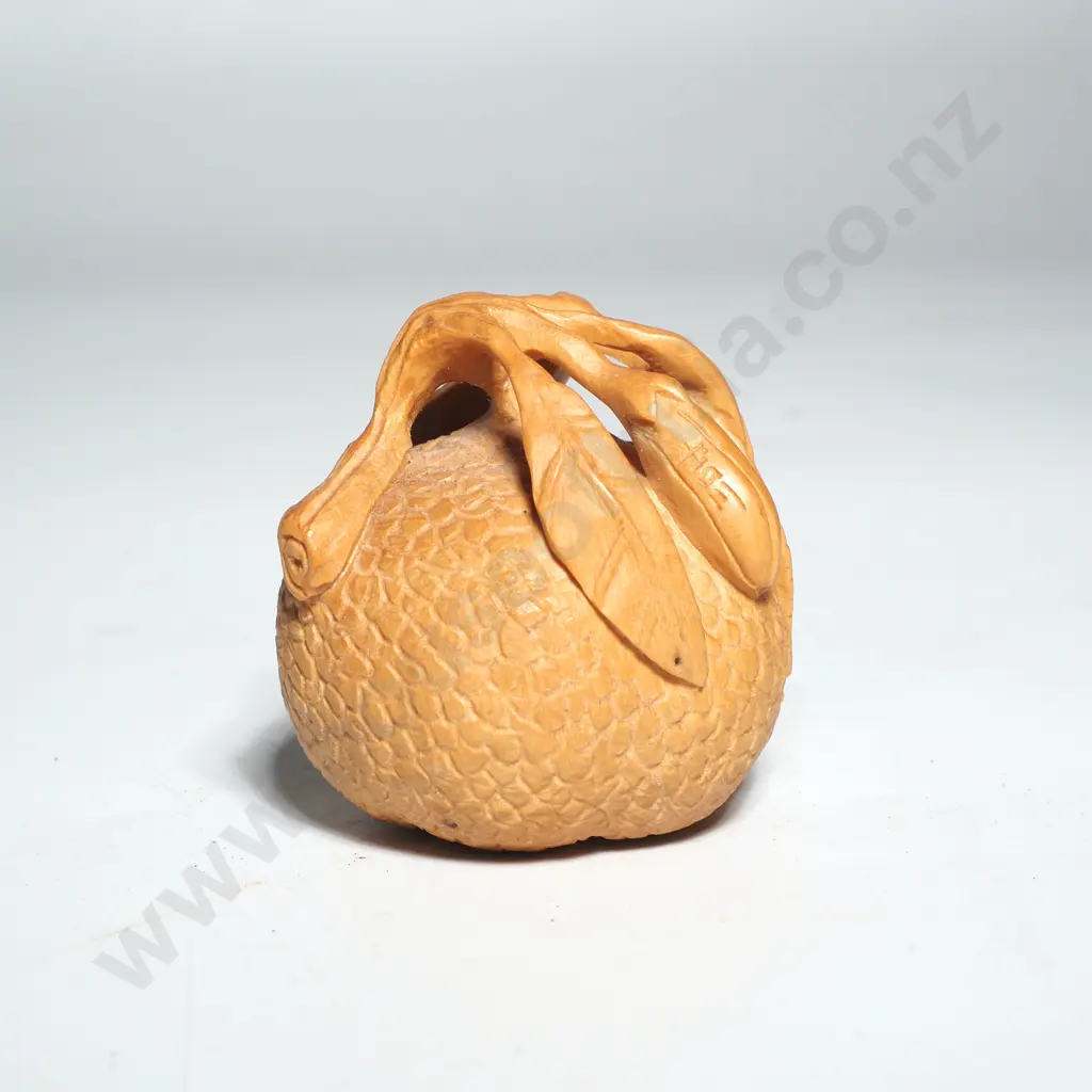 Boxwood Netsuke in the Form of a Fruit, Possibly an Orange. Signed Image 1++