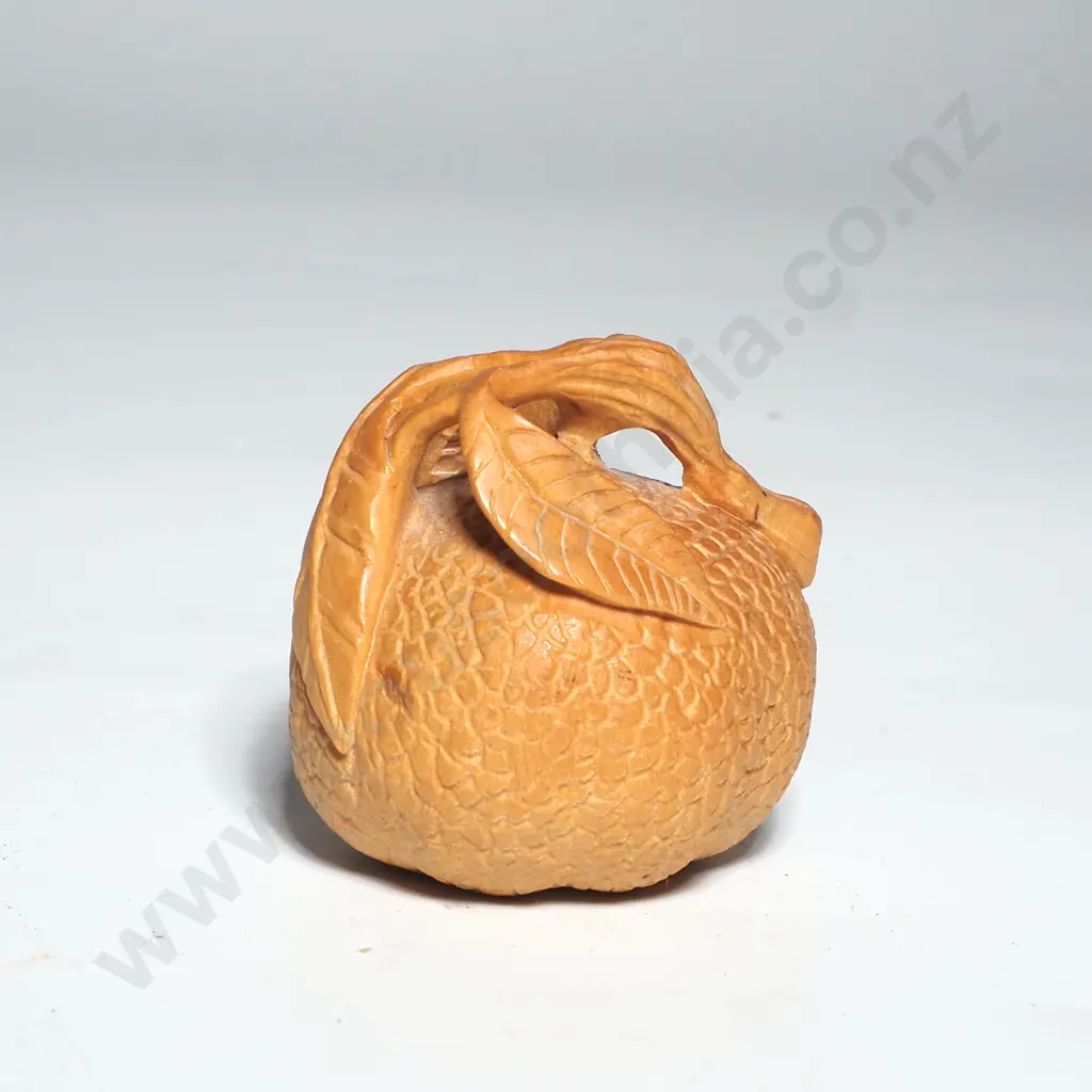 Boxwood Netsuke in the Form of a Fruit, Possibly an Orange. Signed Image 1++