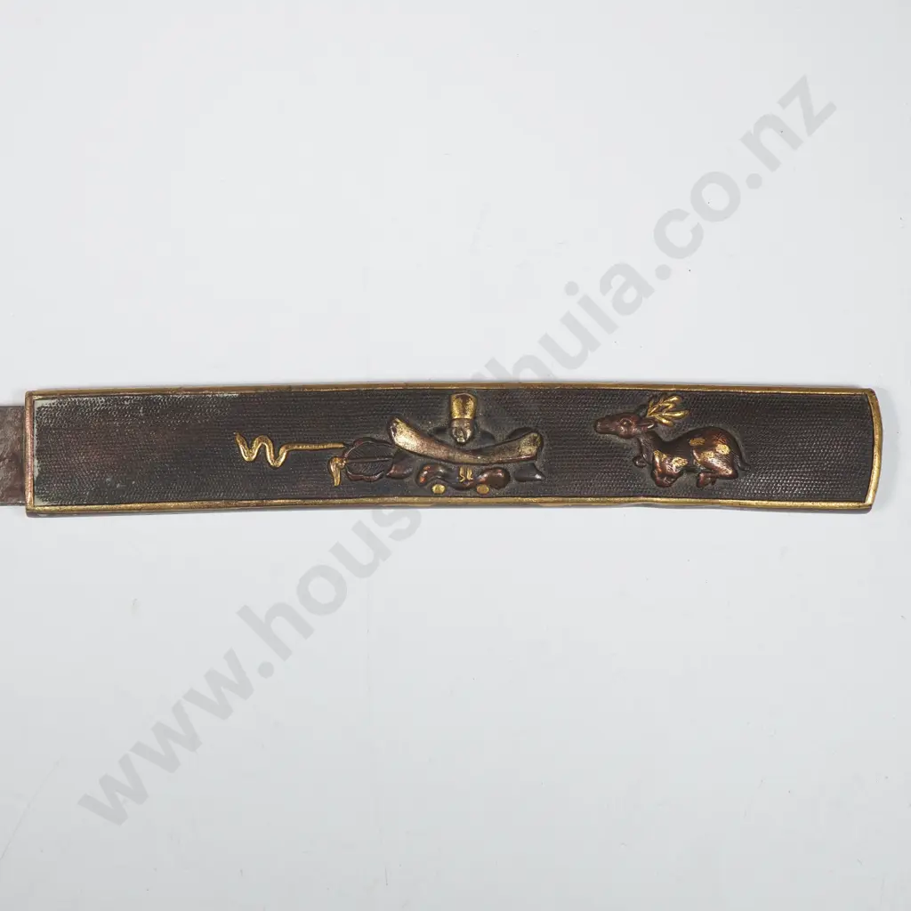 Antique Japanese Kogatana Copper & Gold Handles & Relief Carved Detail, Carried in the Slot on the Scabbard Image 1++