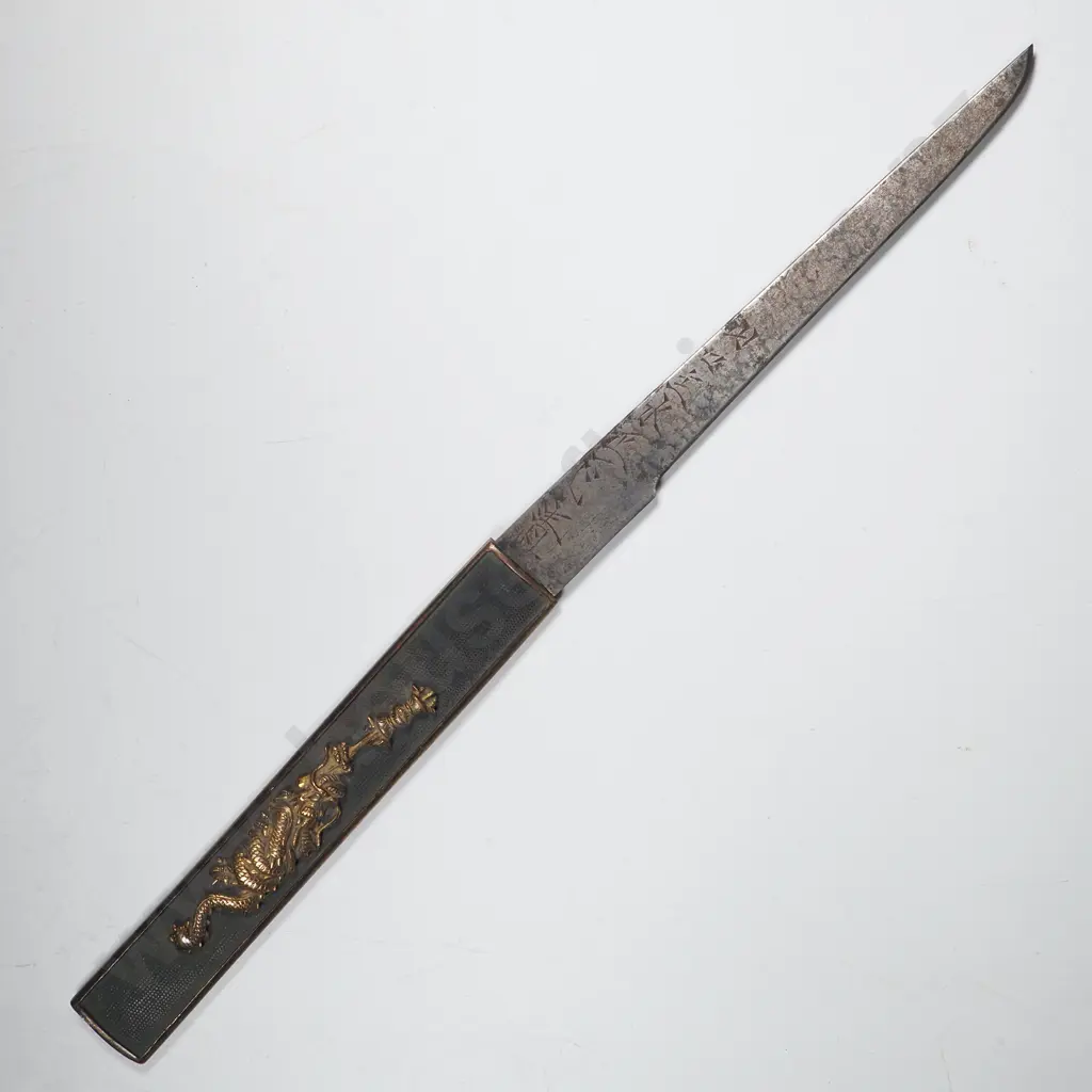 Antique Japanese Kogatana Copper & Gold Handles & Relief Carved Detail, Carried in the Slot on the Scabbard Image 1++