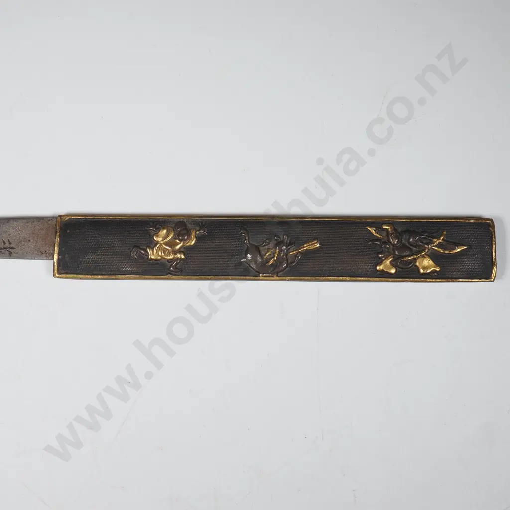 Antique Japanese Kogatana Copper & Gold Handles & Relief Carved Detail, Carried in the Slot on the Scabbard Image 1++