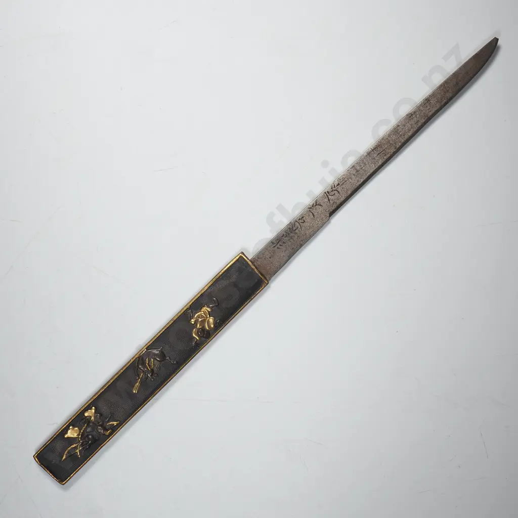 Antique Japanese Kogatana Copper & Gold Handles & Relief Carved Detail, Carried in the Slot on the Scabbard Image 1++