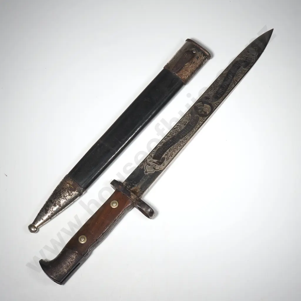 German WW1 K98 South West Africa Veterans Bayonet w Etched Blade & Scabbard Image 1++
