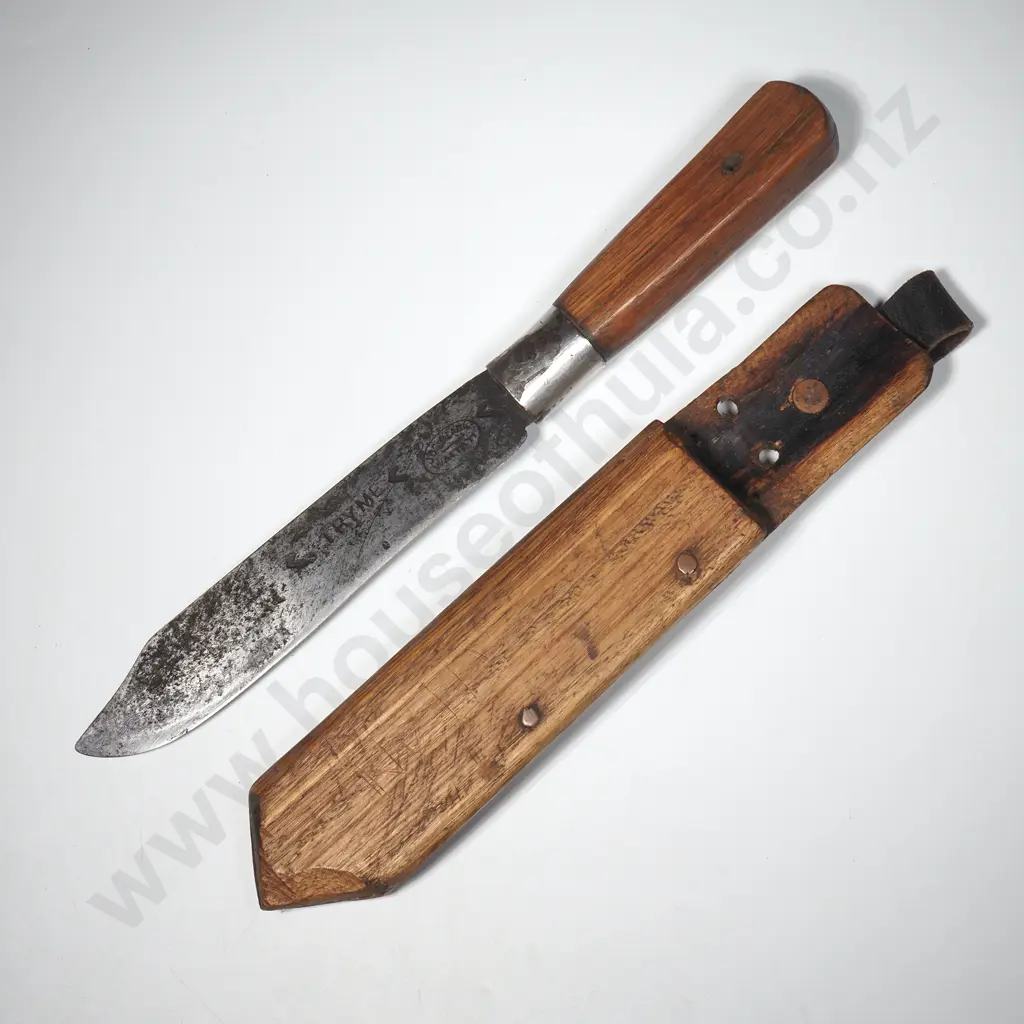 Jos Clark Waitati Bowie Style Knife in Wooden Scabbard w Wooden Grips Image 1++