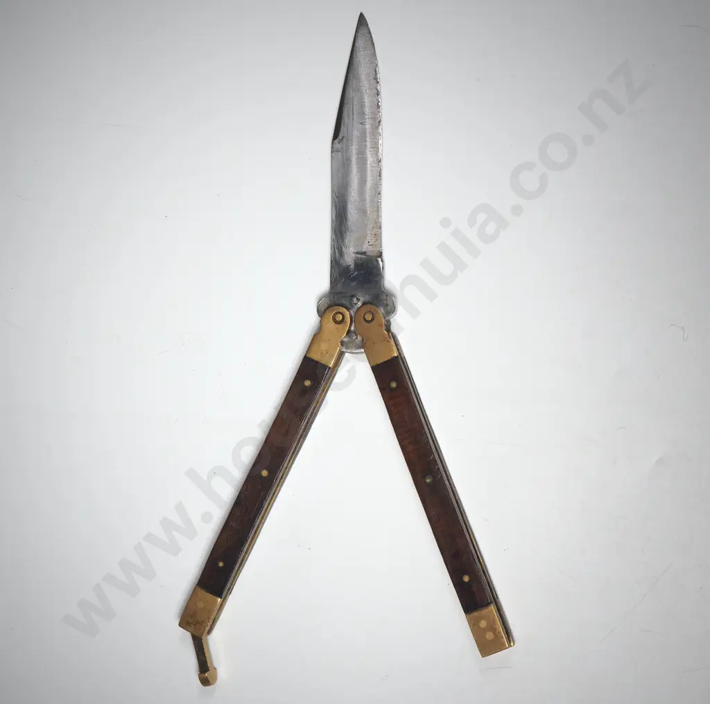 Wood Grip Brass & Steel Butterfly Knife  Image 1++