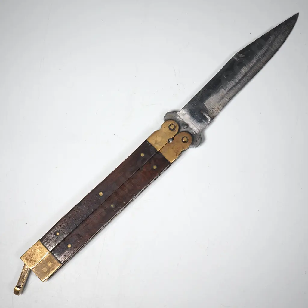 Wood Grip Brass & Steel Butterfly Knife  Image 1++