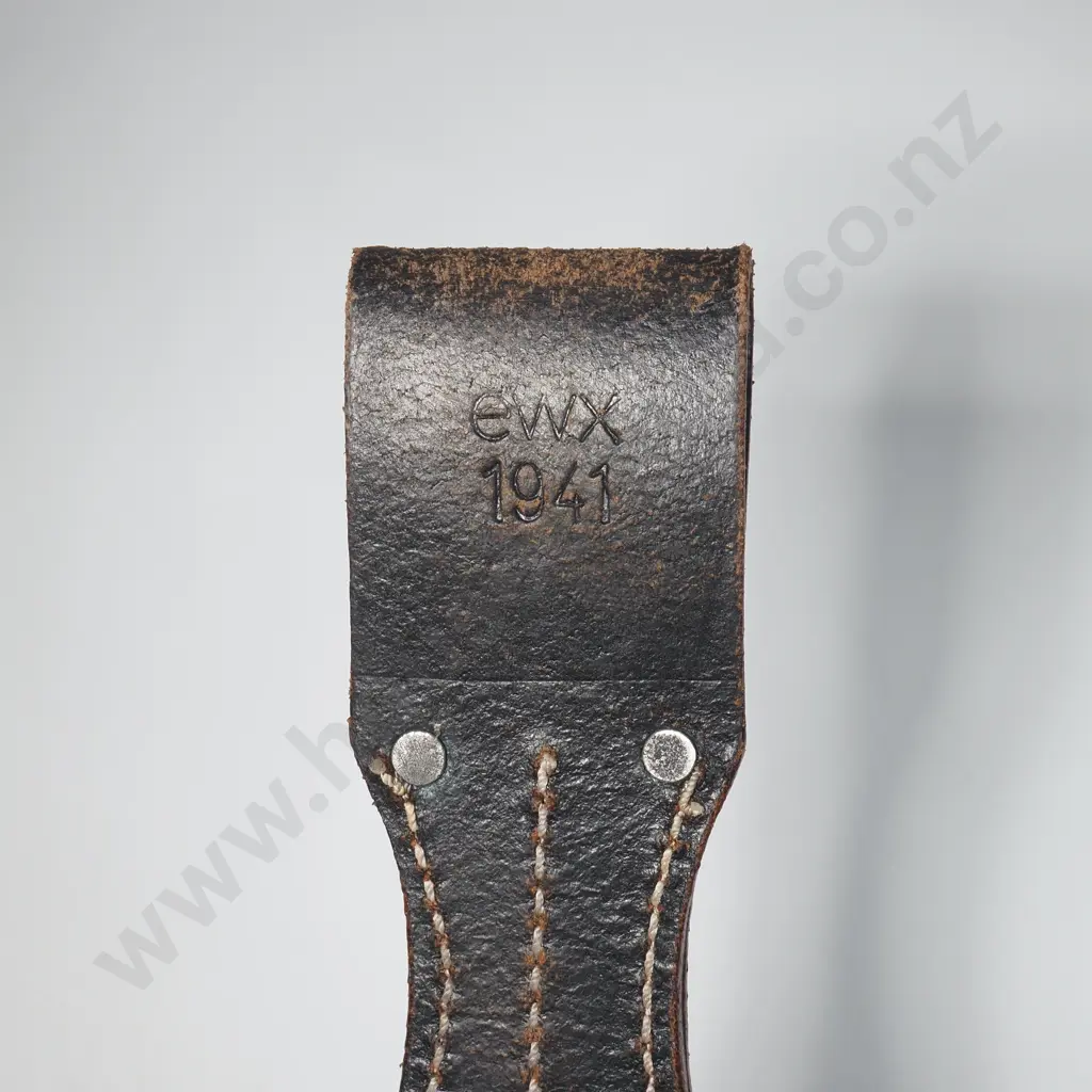 WWII German Bayonet, Scabbard & Leather Frog - Not Matching Numbers - Bayonet Dated 1942 Image 1++