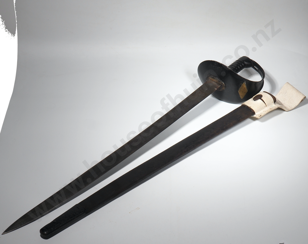 British Royal Navy 1889 Pattern Naval Cutlass With Original Leather Scabbard Image 1++