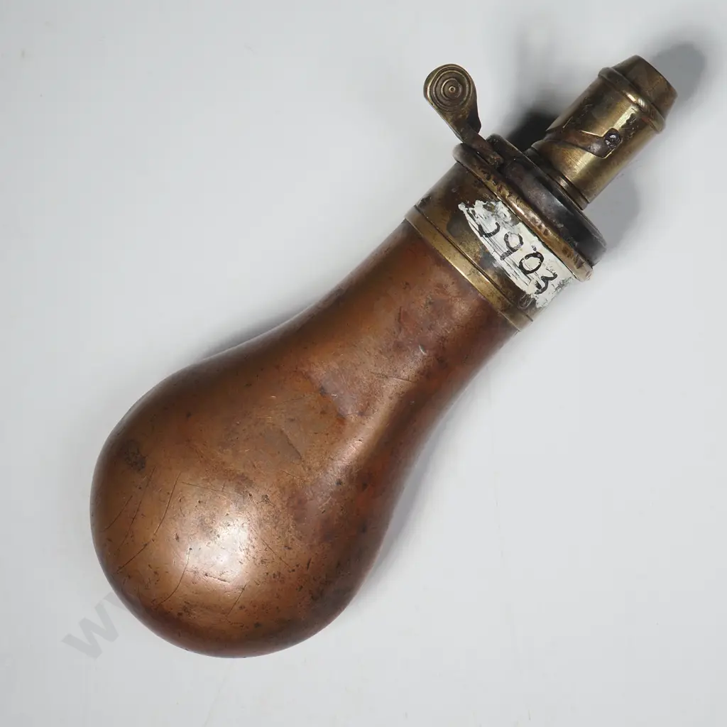 Antique Small G & J.W. Hawksley Copper Powder Flask Image 1++