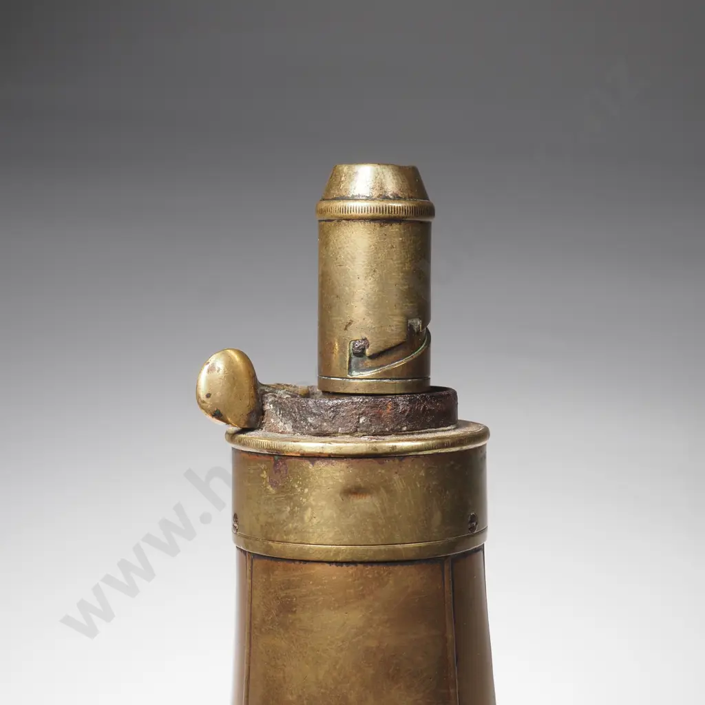 Antique Brass & Embossed Copper Gunpowder Flask a/f Image 1++