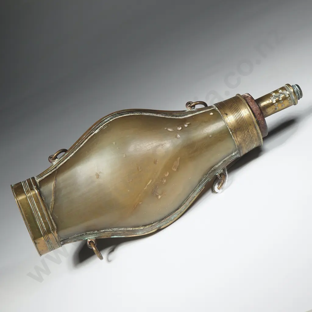 Antique Horn & Brass Gunpowder Flask Image 1++