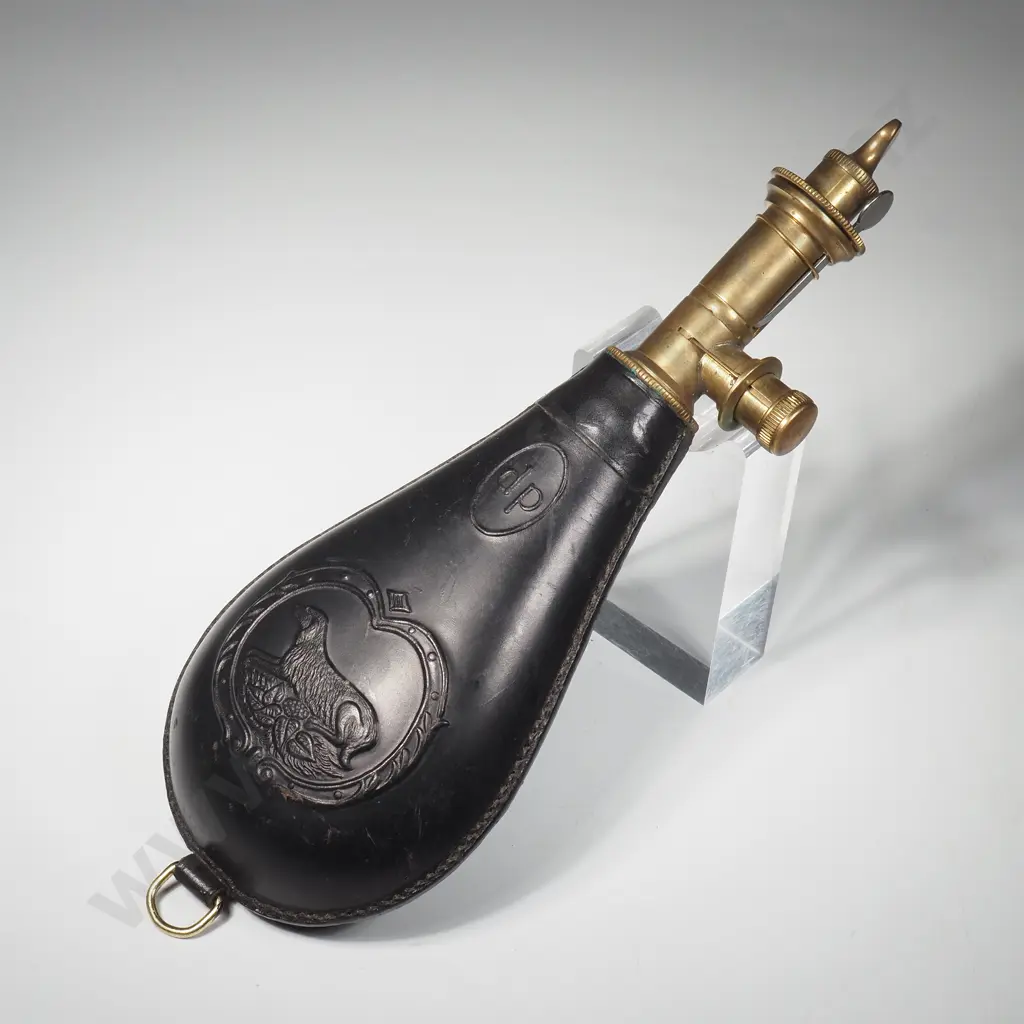 Molded Leather & Brass Shot Bag - Possible Reproduction. Image 1++