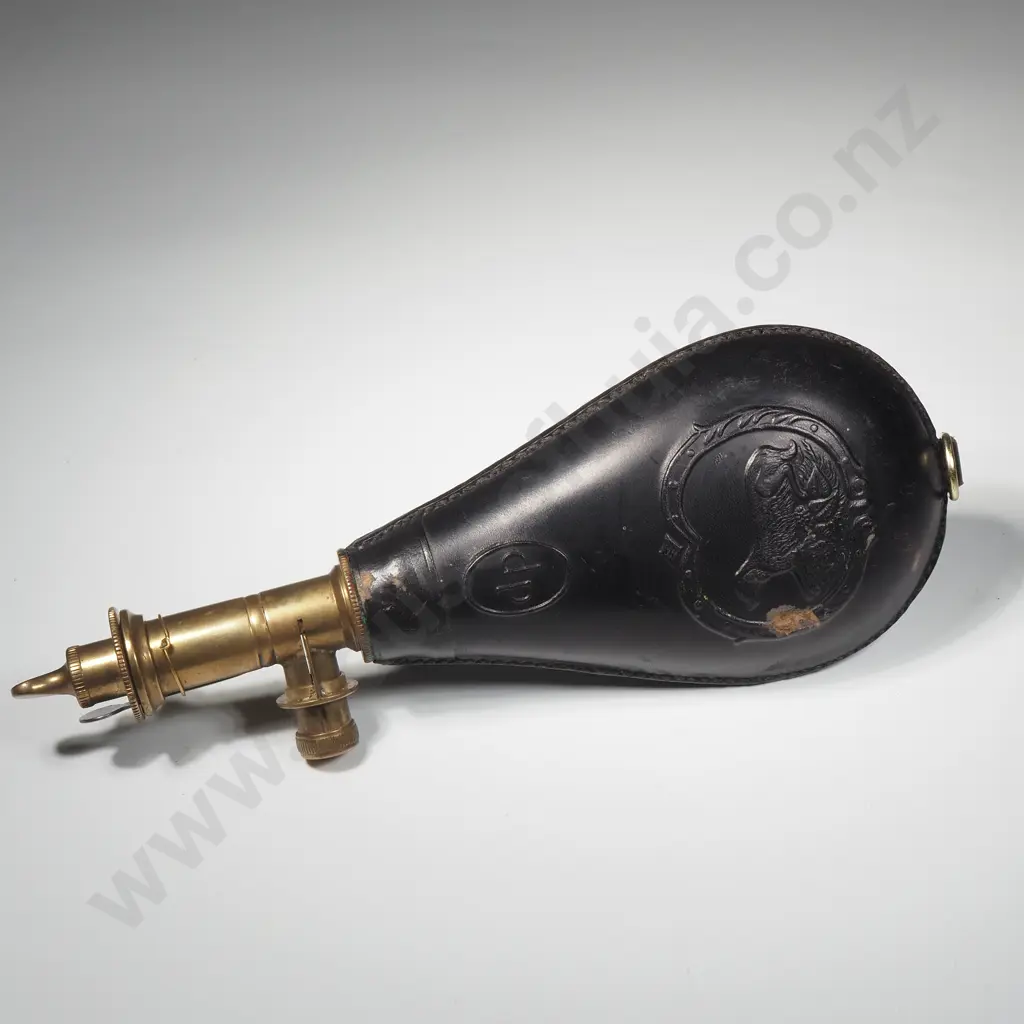 Molded Leather & Brass Shot Bag - Possible Reproduction. Image 1++