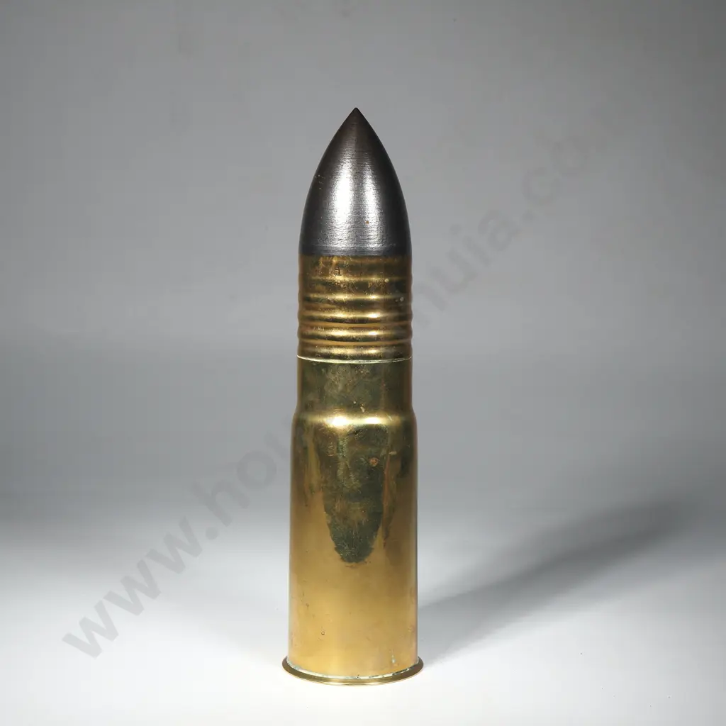 Inert 47mm Hotchkiss Brass Gun Cartridge  w Steel Projectile, Marked 07/01 (Possibly Boer War) Image 1++