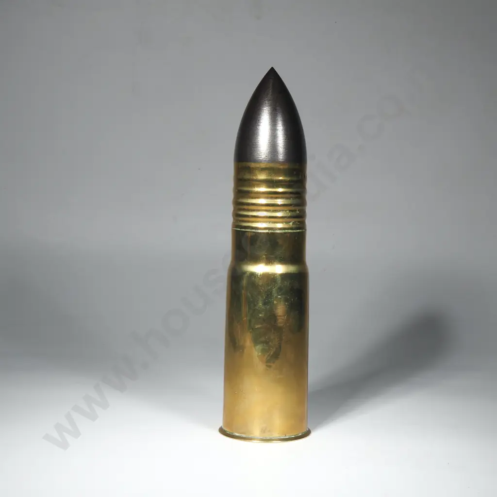 Inert 47mm Hotchkiss Brass Gun Cartridge  w Steel Projectile, Marked 06/01 (Possibly Boer War) Image 1++