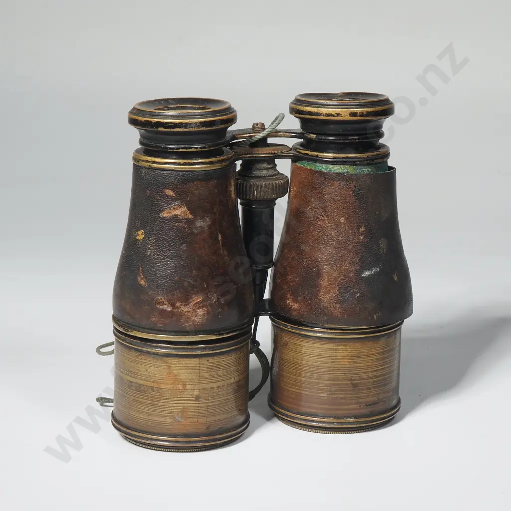 French Brass & Leather Military Field Glasses, Possibly Used During World War 1 Image 1++