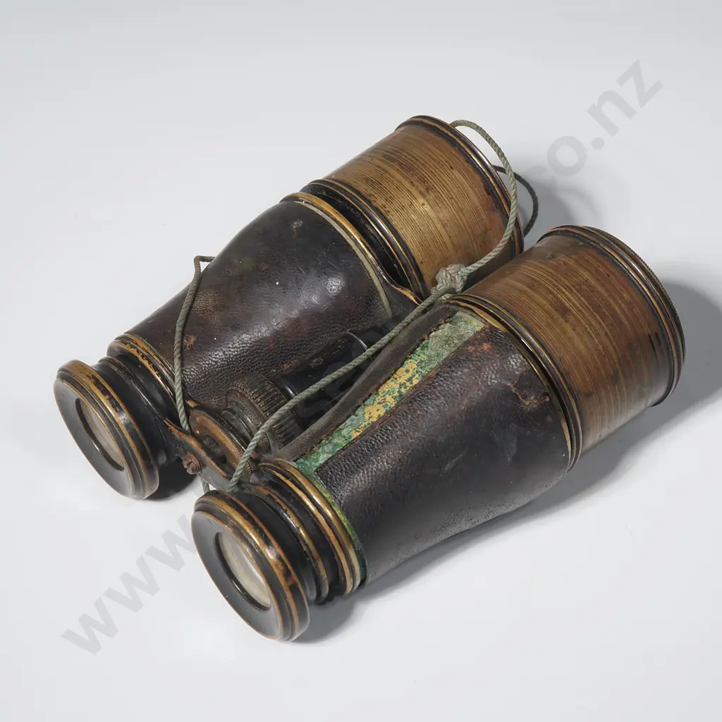 French Brass & Leather Military Field Glasses, Possibly Used During World War 1 Image 1++