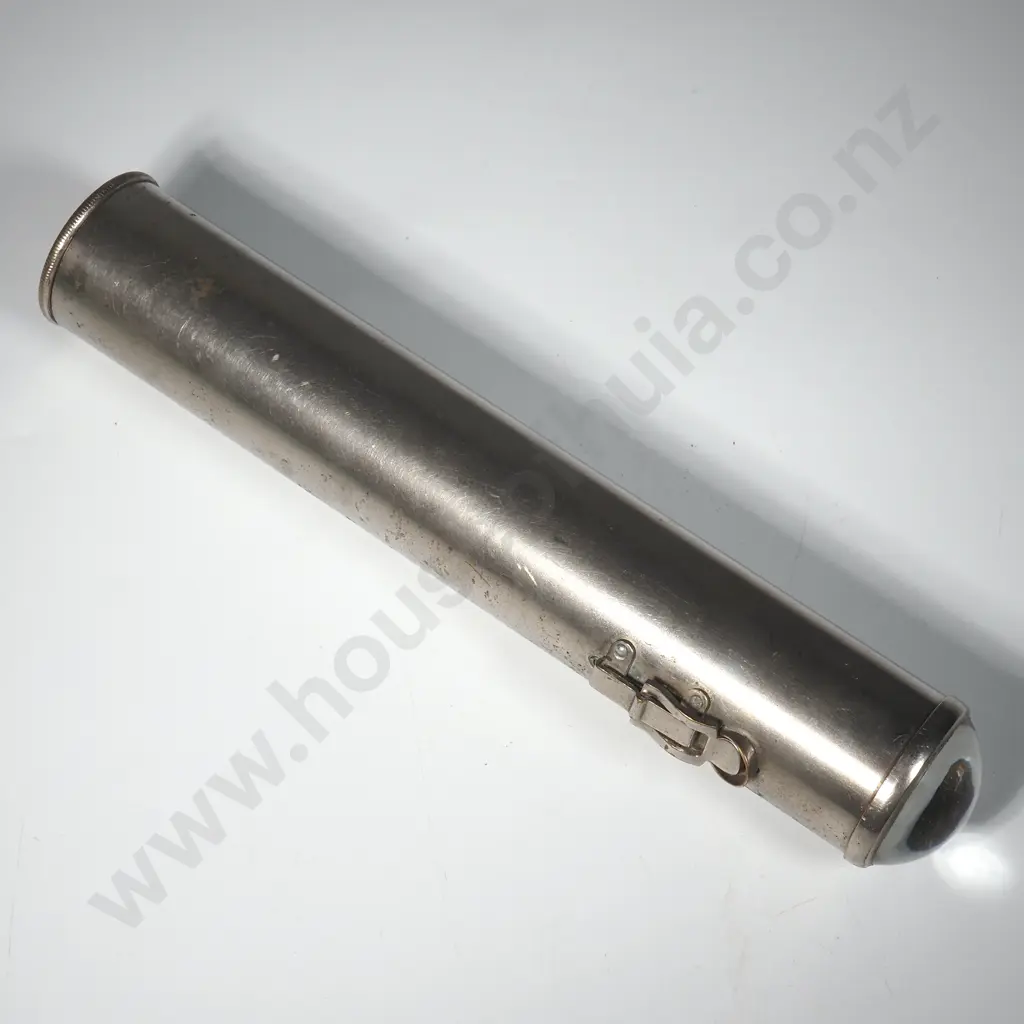 Cylindrical WW1 Chrome Plated Torch.Button For Morse Code w Bulls Eye Glass Lens Image 1++