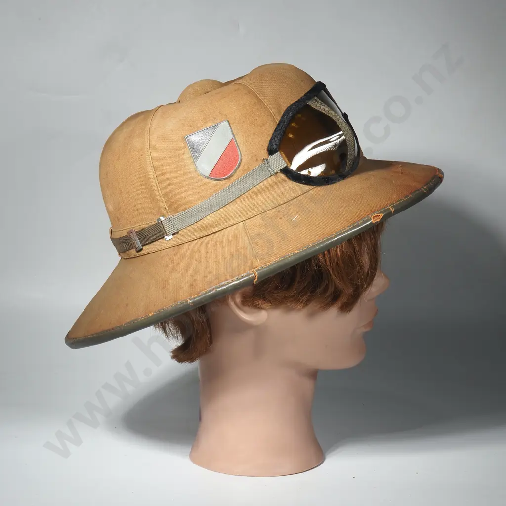 WW2 German 1st Pattern Army Pith Helmet as Issued - Complete w German Issue Desert Glasses Image 1++