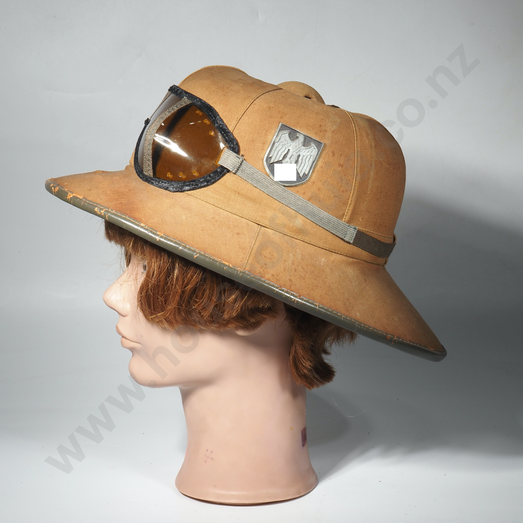 WW2 German 1st Pattern Army Pith Helmet as Issued - Complete w German Issue Desert Glasses Image 1++