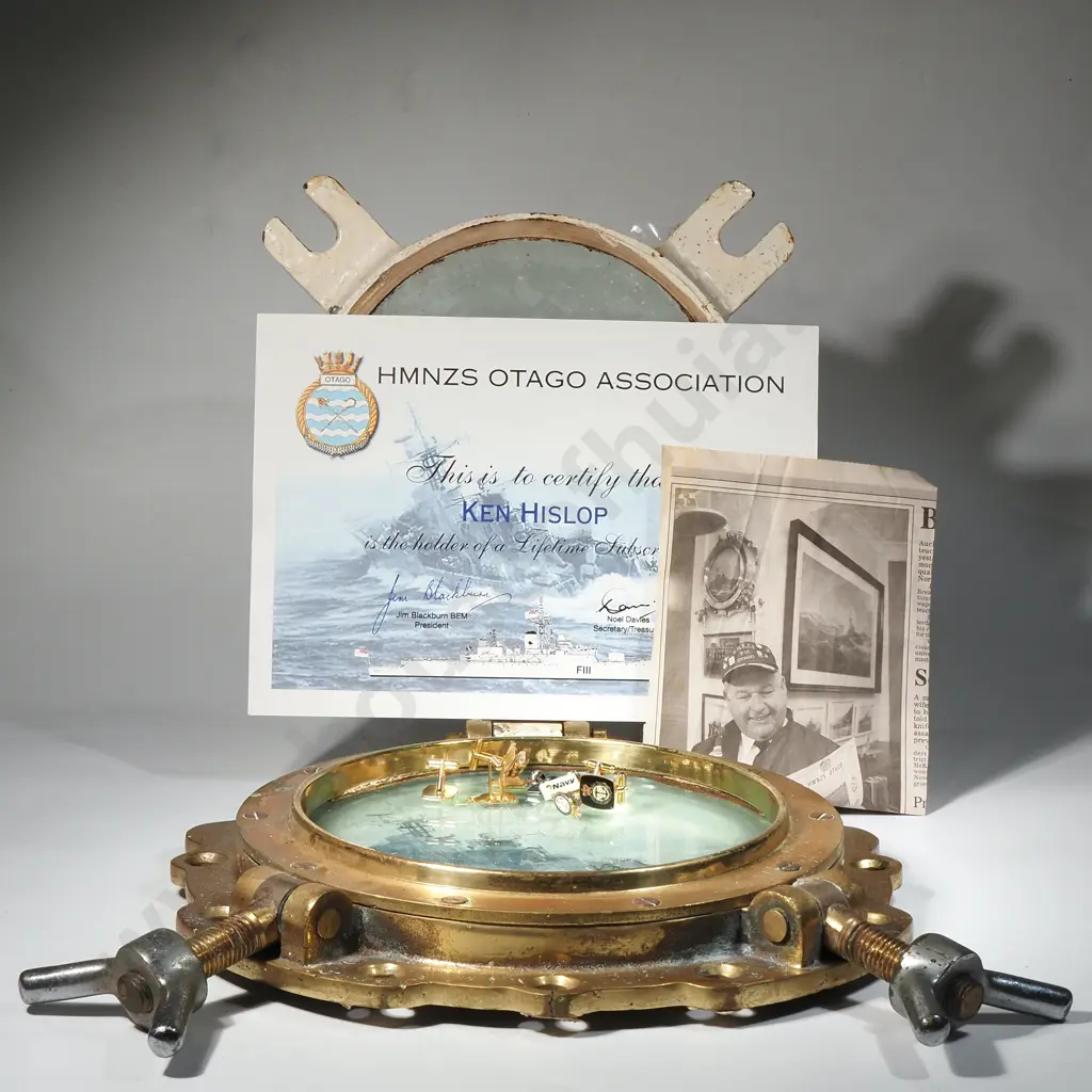 Original Porthole & Glass from the HMNZS Otago w Paperwork & Assorted NZ Navy Related Cufflinks Image 1++