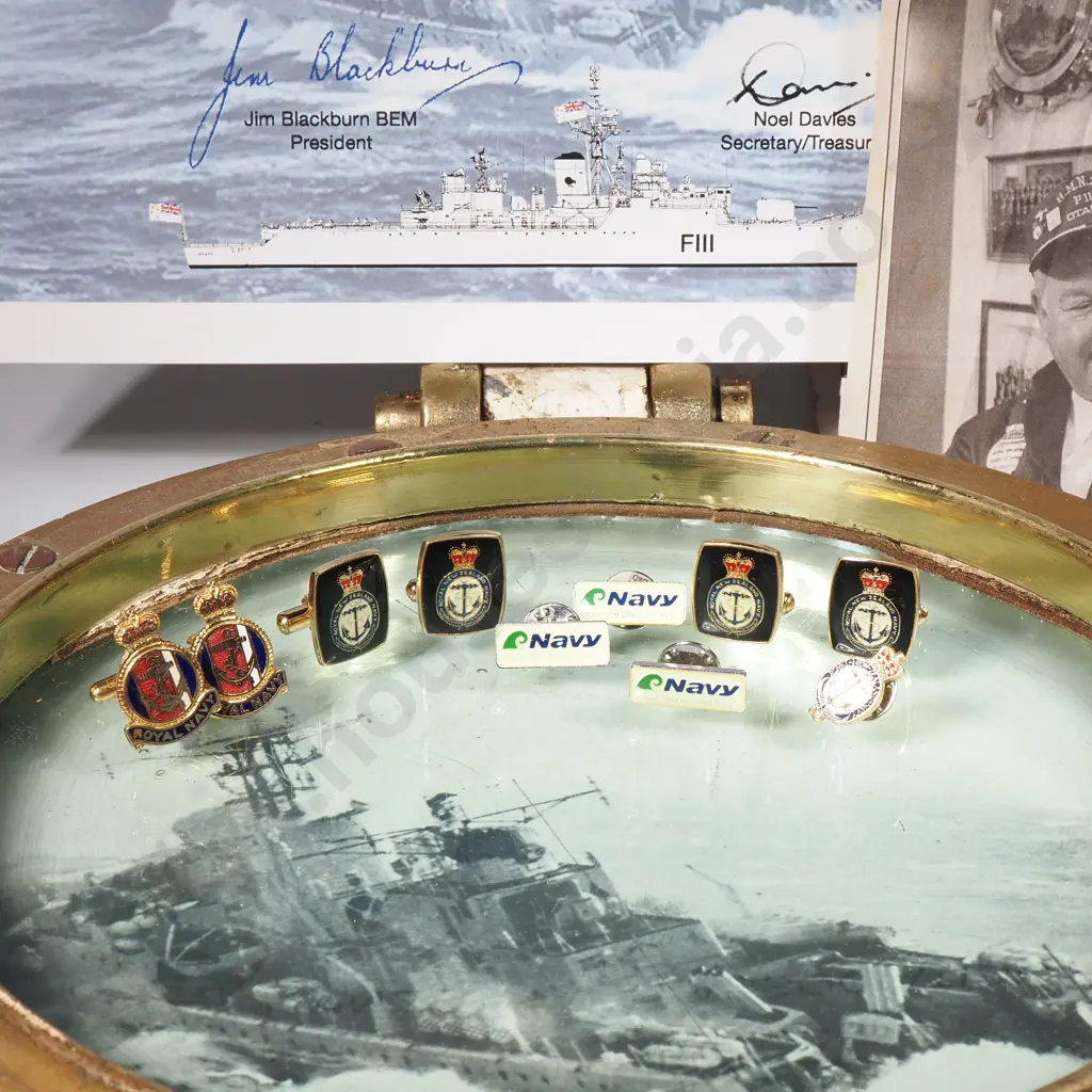 Original Porthole & Glass from the HMNZS Otago w Paperwork & Assorted NZ Navy Related Cufflinks Image 1++