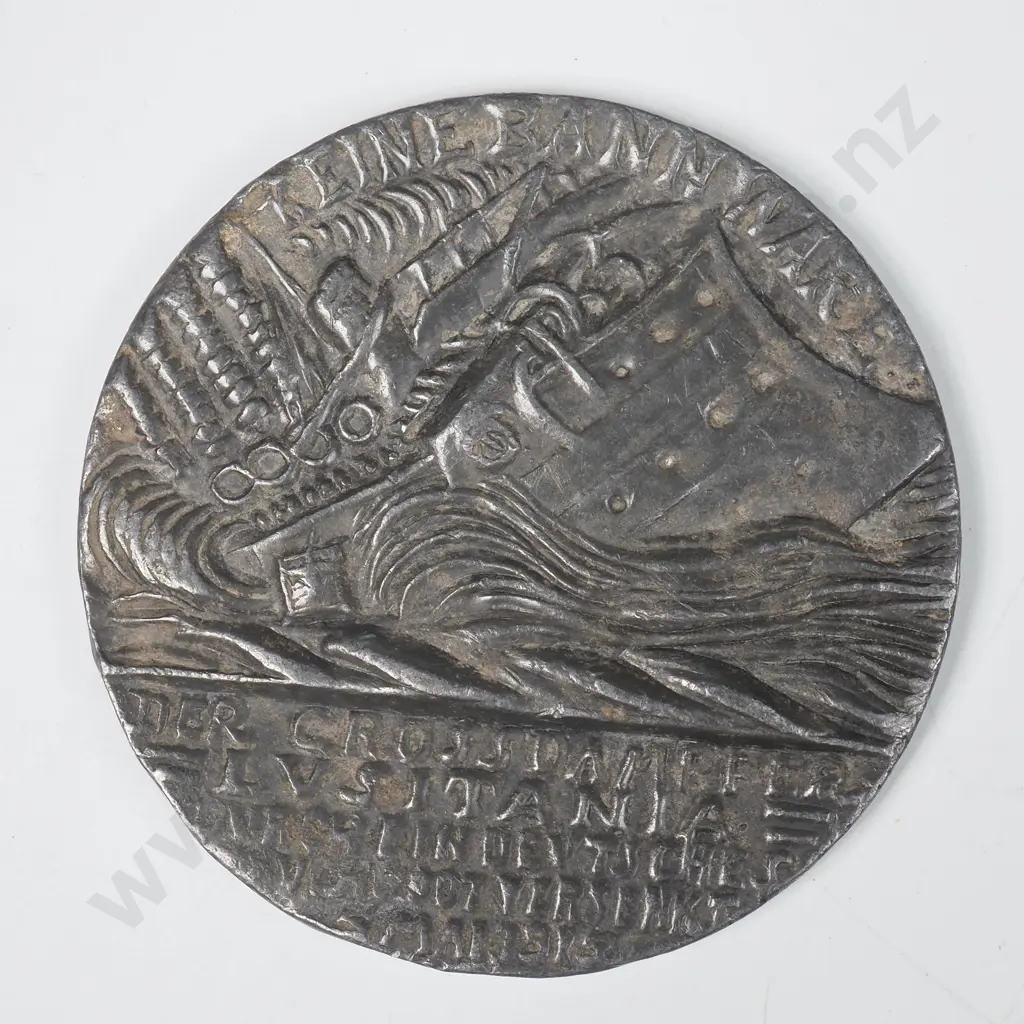 Scarce German Original WW1 Sinking of the Lusitania Medal Image 1++